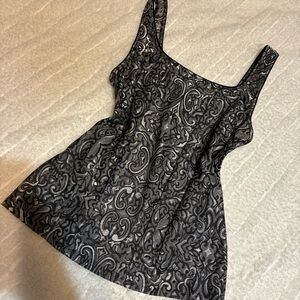 White House Black Market Black and Gray Paisley Tank Top